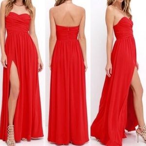 Lulu's Moonlight Serenade Red Chiffon Maxi Dress